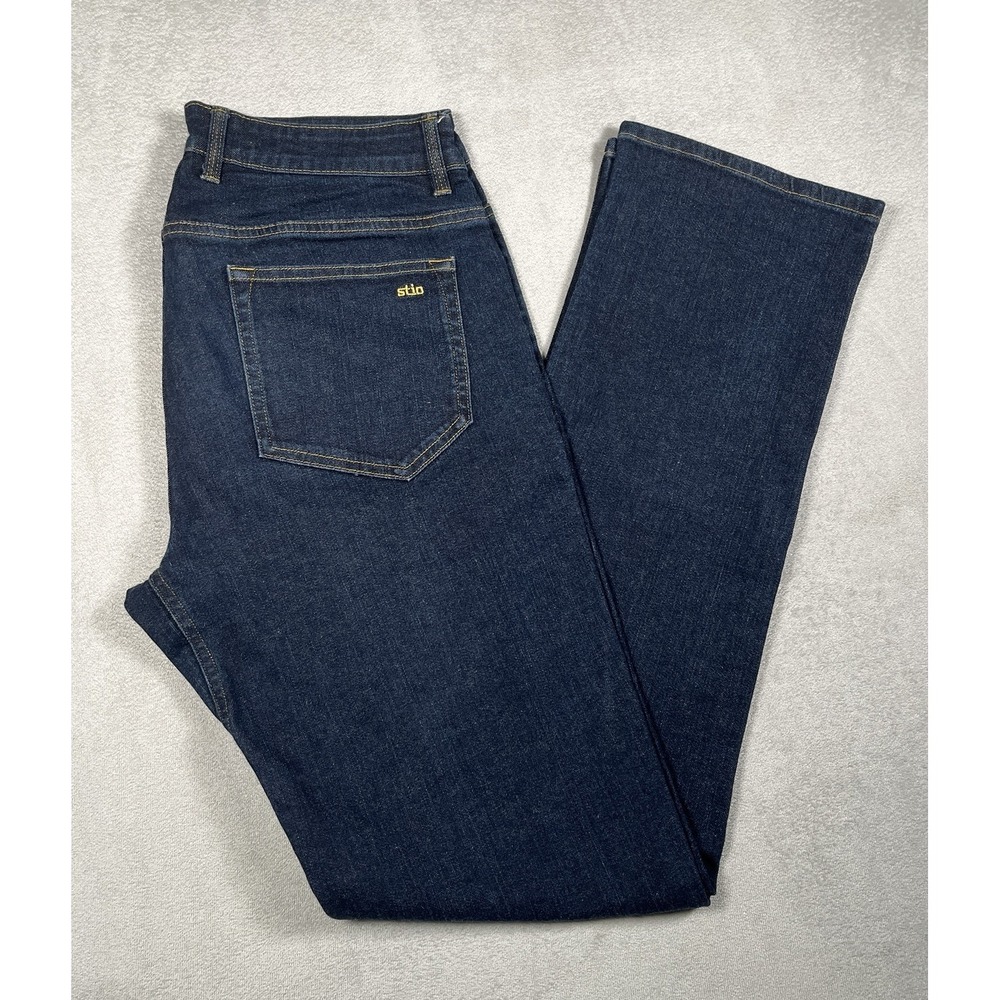 Stio Rivet Denim Jeans Mens 33L Dark Wash Stretch Straight Leg Outdoor Pants